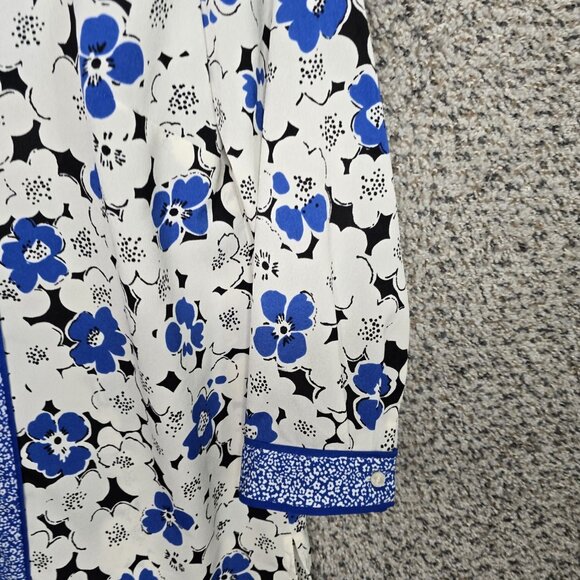 Talbots Top Womens Small Blue Floral Print Semi Sheer V‎ Neck Blouse Casual - Picture 2 of 7